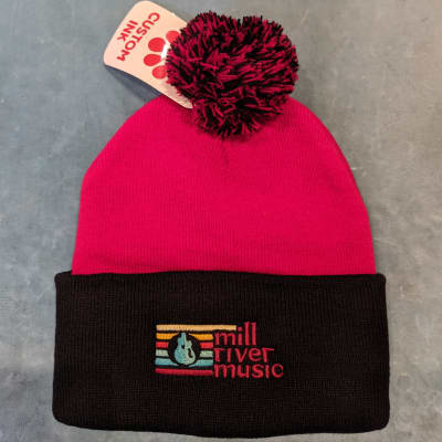 Mill River Music Embroidered Pom Pom Beanie 1st Ed Main Logo Red and Black image 3