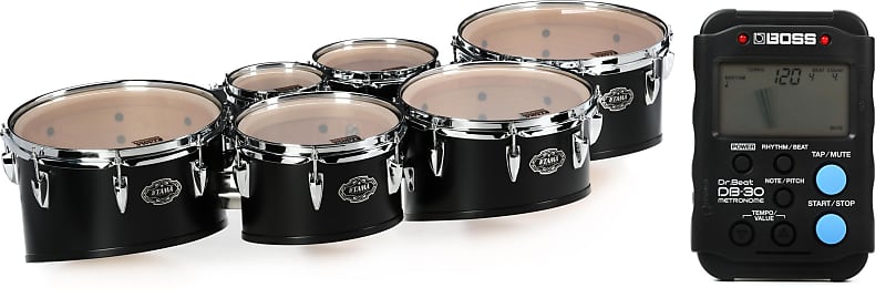 Tama Fieldstar Marching Tenor Drums Sextet - 6/8/10/12/13/14 inch - Satin Black  Bundle with Boss DB-30 Dr. Beat Metronome image 1