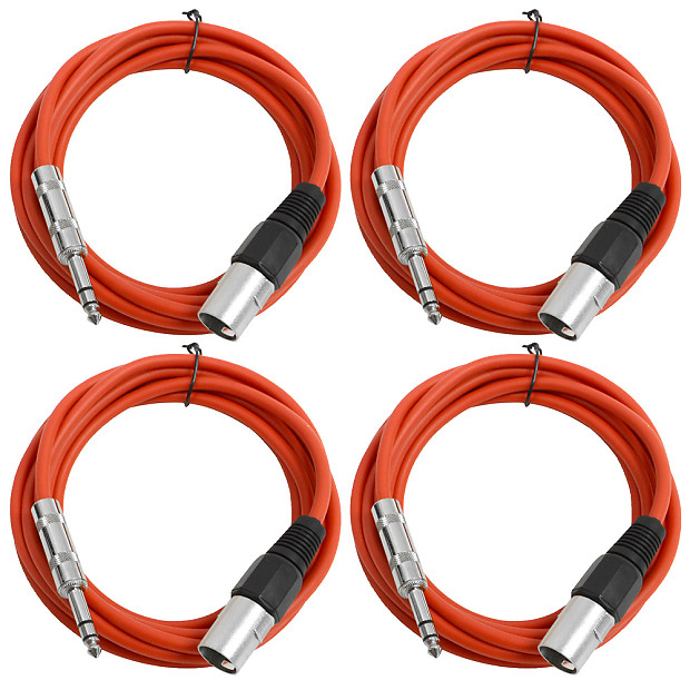Seismic Audio SATRXL-M10-4RED 1/4" TRS Male to XLR Male Patch Cables - 10' (4-Pack) image 1
