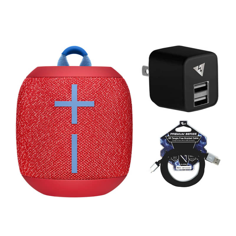 Ultimate Ears Wonderboom 2 Waterproof Bluetooth Speaker (Radical Red) Bundle with USB Wall Charger and Micro USB Cable image 1