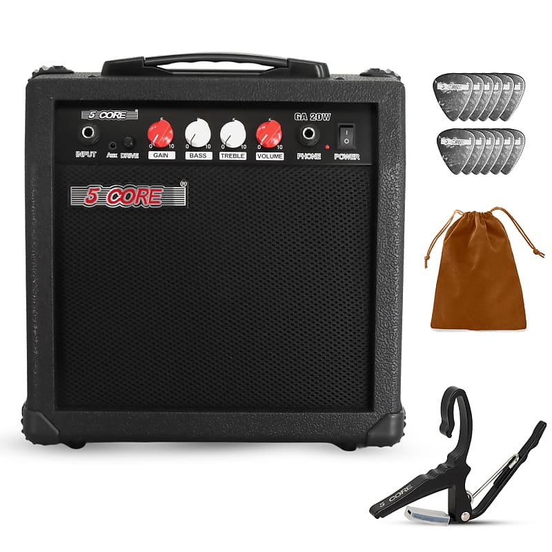 5 Core Guitar Amp 20W Electric Portable Mini Amplifier w Built in 6.5&quot; Speaker Aux Headphone Jack  			
