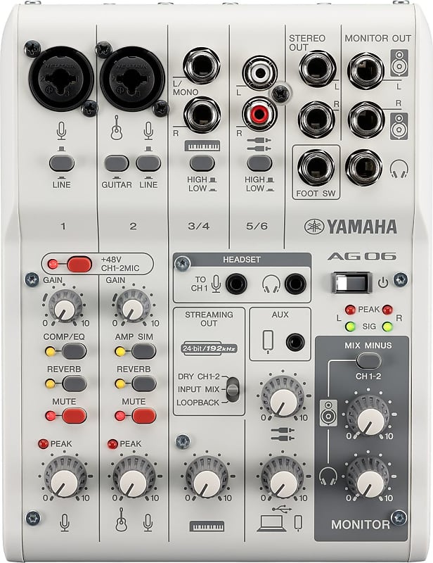 Yamaha AG06MK2 6-Channel Live Streaming Mixer, White w/ USB Interface image 1