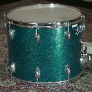 Slingerland 1965 Maple Marching 15"x12"  Snare Drum in "Blue/Turquoise Sparkle" w/ Sling image 3