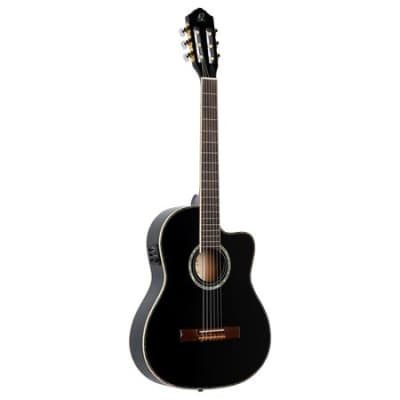 Ortega RCE145 Nylon String Acoustic Electric Guitar with Bag Black image 3