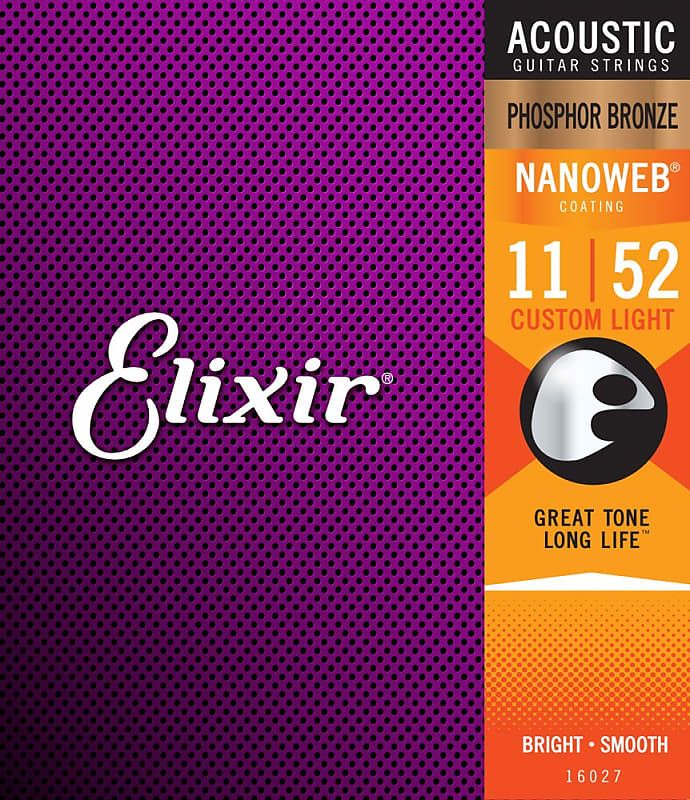 Elixir 16027 Nanoweb Phospher Bronze Acoustic Guitar Strings - Custom Light (11-52) image 1