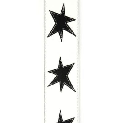 D'Addario Deluxe Leather Guitar Strap, Star Patches, White with Black L25W1413 image 2