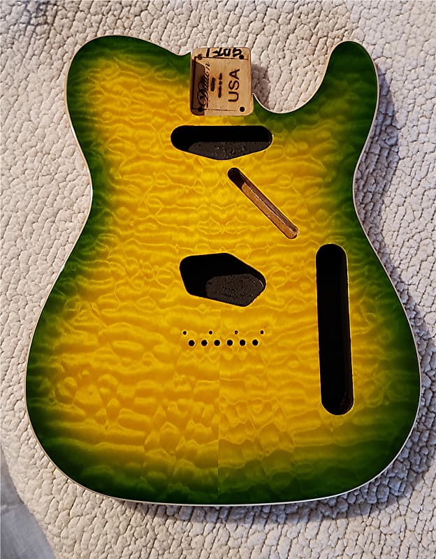 Bottom price on a KIller 5A maple top USA made Bound Alder body in the Rare Green Dragon. Made for a Tele neck. # GDT-1 image 1