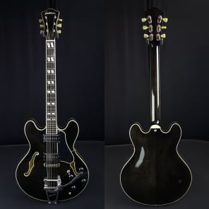 Used Eastman T486B Trans Black Semi Hollow Guitar with Bigsby Reverb