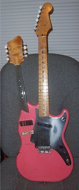 crazed / demented 1956 Fender Musicmaster / mandocaster doubleneck pink image 1