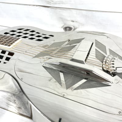 Royall Resonators Royall Trifecta Bright Mirror Nickel Finish Brass Body Tricone Resonator Guitar image 5