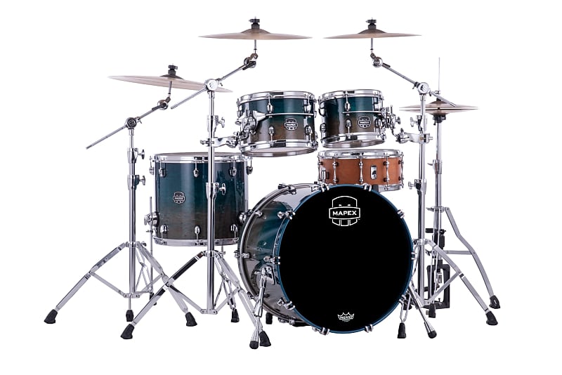 MAPEX SATURN EVOLUTION CLASSIC MAPLE 4-PIECE SHELL PACK - HALO MOUNTING SYSTEM - MAPLE AND WALNUT HYBRID SHELL - FINISH: Exotic Aegean Fade Lacquer (OE) HARDWARE: Chrome Hardware (C) image 1