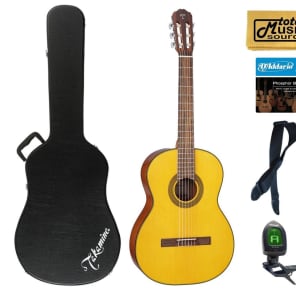 Takamine GC1LH NAT Classical Acoustic Guitar, Left Handed, Natural Case Bundle image 1