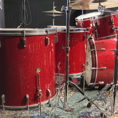 Frankie Banali's Quiet Riot - Leedy & Ludwig Restored 6-Piece Set, 24", 20", 16", 13", 12", 14x5" Matching Snare! Immaculate 1950-1955 - Sparkling Red Pearl image 9