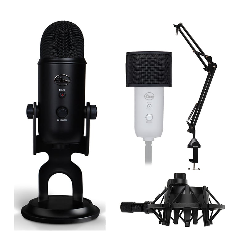 Blue Yeti Microphone (Silver) with Boom Arm Stand, Shock Mount and Pop  Filter