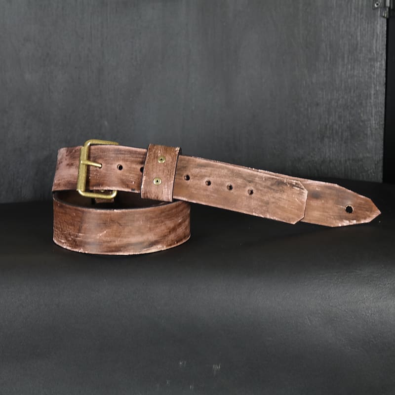 Buckle Leather Guitar Strap. Road Worn. 2 inches Wide. 55” to 62”  adjustable. Aged Brown