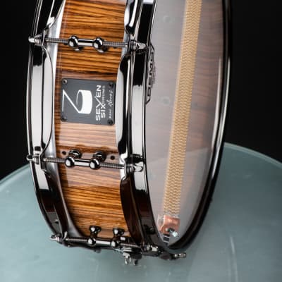 Seven Six Drum Company 4x14  Vented Zebrawood Piccolo Custom Snare Drum 2022 Zebra Gloss Polyester image 6