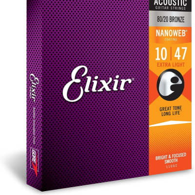 Elixir Strings - Acoustic 80/20 Bronze with NANOWEB Coating - Elixir Acoustic Guitar Strings - Extra Light (.010-.047) 11002 image 1