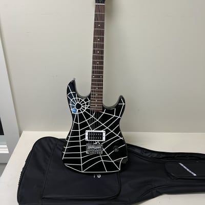 Rocker RG-80-SW Electric Guitar Gloss Black  Spider Web Design - Includes Gig Bag for sale