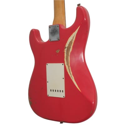 Fender Custom Shop Masterbuilt Levi Perry 1960 Stratocaster Relic, Aged Fiesta Red Over Aged Vintage White image 7