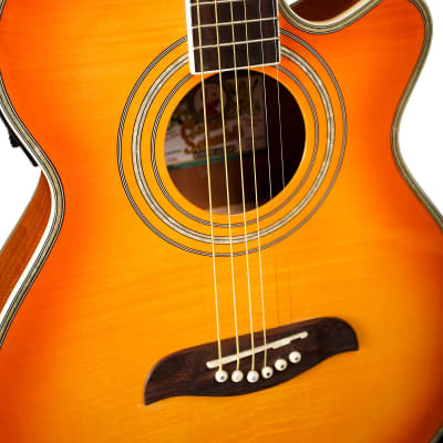 Oscar Schmidt OG10CEFYS Concert Cutaway Acoustic Electric Guitar, Flame Yellow Sunburst image 4