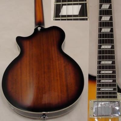Johnson Jh-100 Delta Rose Spruce top Hollow Body F Hole LP size Electric Guitar  3 Tone Sunburst image 3