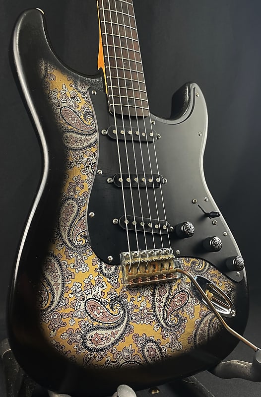 Custom/Hybrid Stratocaster, Relic, Black Over Champagne Paisley image 1