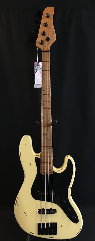Schecter J-4 Nikki Sixx Signature Jazz Bass 4-String Bass Guitar Worn Ivory