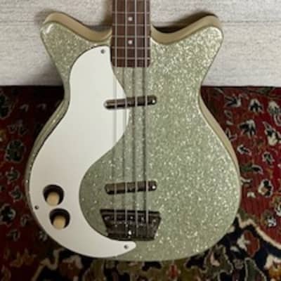 Left Handed Dan Electro Bass Guitar-Silver-Gold Sparkle image 4