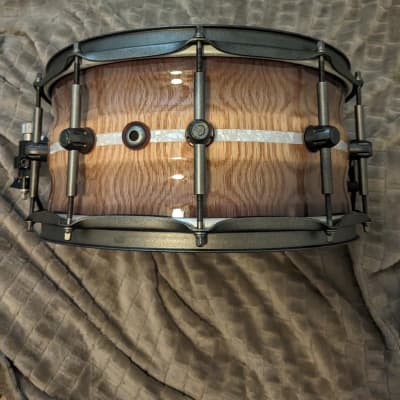 HHG Drums Contoured Red Oak Stave Snare Drum 14x7 Smoky Gloss w/Gunmetal Hardware image 6