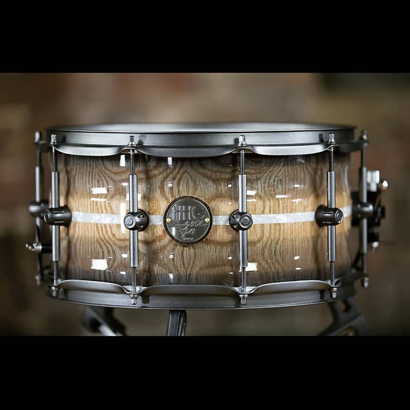 HHG Drums Contoured Red Oak Stave Snare Drum 14x7 Smoky Gloss w/Gunmetal Hardware image 1
