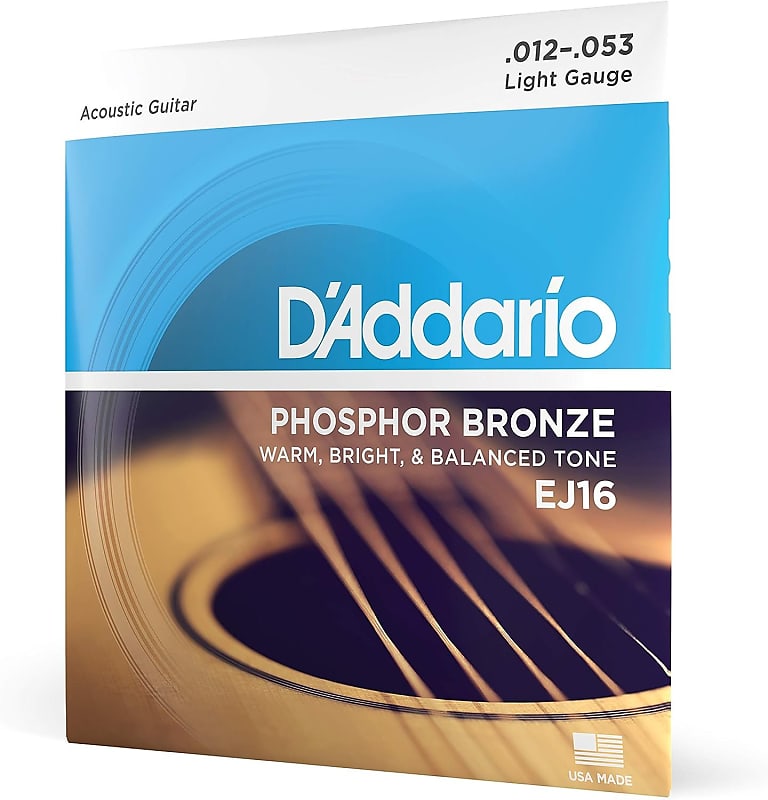D'Addario Guitar Strings - Phosphor Bronze Acoustic Guitar Strings - EJ16 - Rich, Full Tonal Spectrum - For 6 String Guitars - 12-53 Light image 1