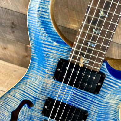PRS Wood Library Custom 24 Semi-Hollow Flame Maple 10 Top, Korina Back, Torrified Maple Neck, Ziricote FB - Faded Blue Jean Satin 391870 image 8