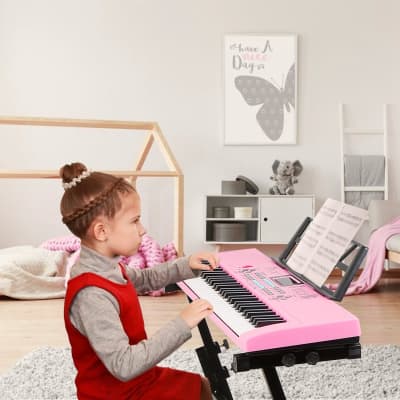 61 Keys Digital Music Electronic Keyboard Electric Musical Piano Instrument Kids Learning Keyboard w/ Stand Microphone - Pink image 9