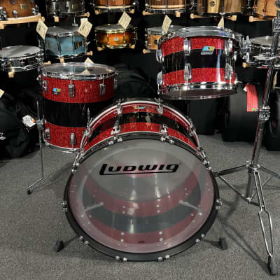 Ludwig 50th Anniversary Vistalite Pro Beat 24/16/13" Drum Set Kit in Red Sparkle/Smoke/Red Sparkle from NAMM image 2