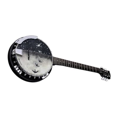 Luna Moonbird 6-String Acoustic Banjo with Single Humbucker Pickup, 21 Frets, C Shape Neck, Rosewood Fingerboard, Black Satin image 4