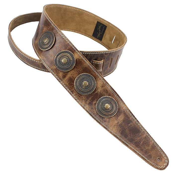 Henry Heller Leather Series - Vintage Brown Medallion Bass Guitar Strap image 1