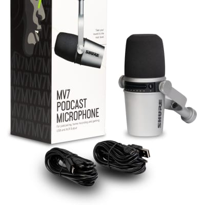 Shure MV7 USB-XLR Podcast Microphone Silver+Blue Compass Broadcast Boom in 1 Box image 2