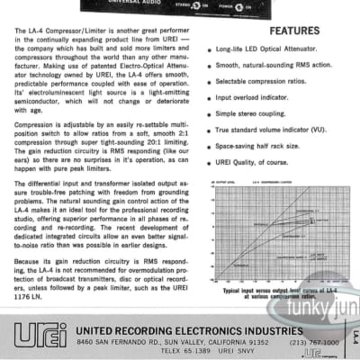 URIE Universal audio LA4 compressor limiter 60's 70's 80's Silver image 4