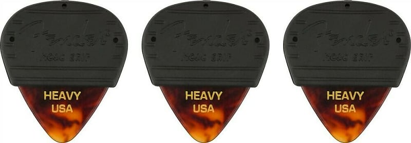 198-5351-900 Fender Mojo Grip Picks Heavy 3-pack Tortoise Shell Guitar/Bass image 1