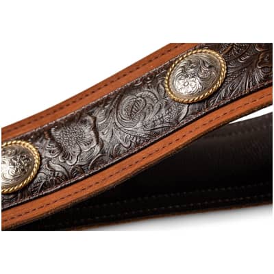 Taylor Grand Pacific 3" Nickel Concho Leather Guitar Strap, Brown image 3