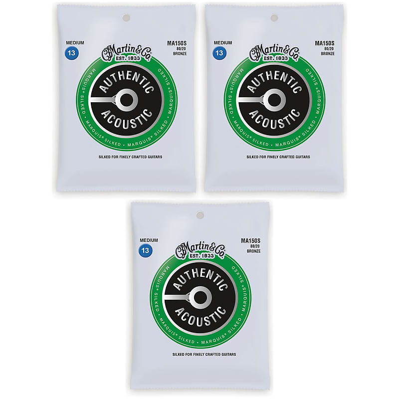 Martin MA150S Authentic Acoustic Marquis Silked Acoustic Guitar Strings - 3 PACK image 1