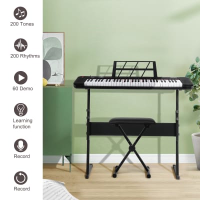 Glarry GEP-109 61 Key Lighting Keyboard with Piano Stand, Piano Bench, Built In Speakers, Headphone, Microphone, Music Rest, LED Screen, 3 Teaching Modes for Beginners 2020s - Black image 6