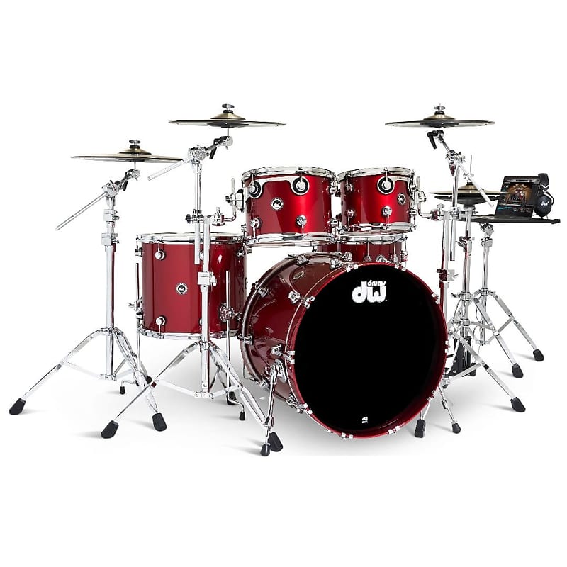 *IN STOCK* DWe Electronic Acoustic Drum Set Kit Shells/Cymbals/Hardware Pack 10/12/16/22" with 14" Matching Snare in Black Cherry Metallic Lacquer image 1