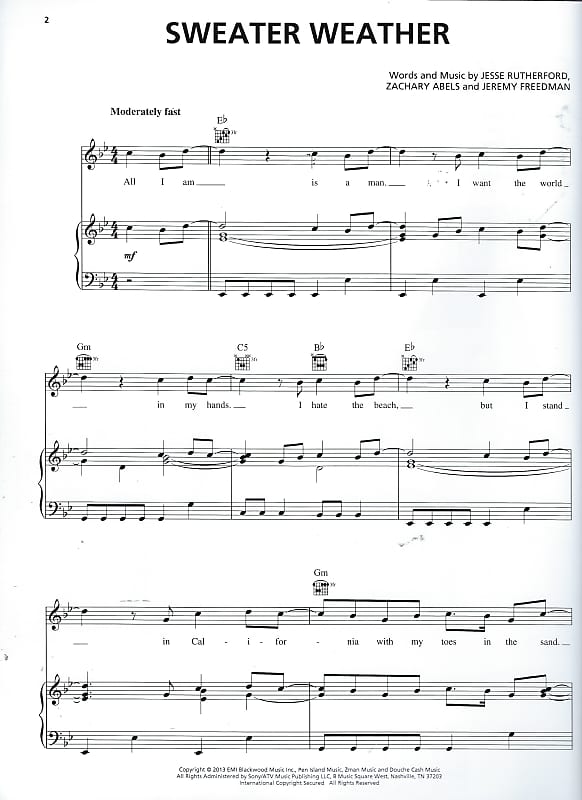 The Neighbourhood - Sweater Weather Sheet music for Piano (Solo) Easy