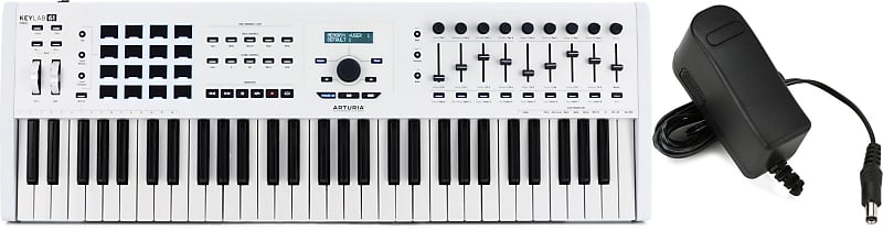 Arturia KeyLab 61 MkII 61-key Keyboard Controller - White  Bundle with Yamaha PA130 12v 1000mA Power Supply image 1