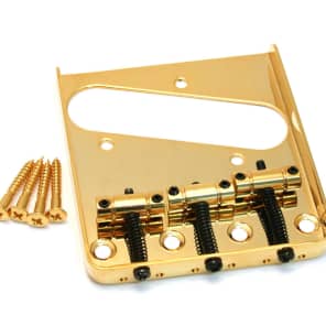 GB-TTS-G Gold 3-Saddle Guitar Bridge For Tele® Telecaster Guitar w/ Steel Plate for sale