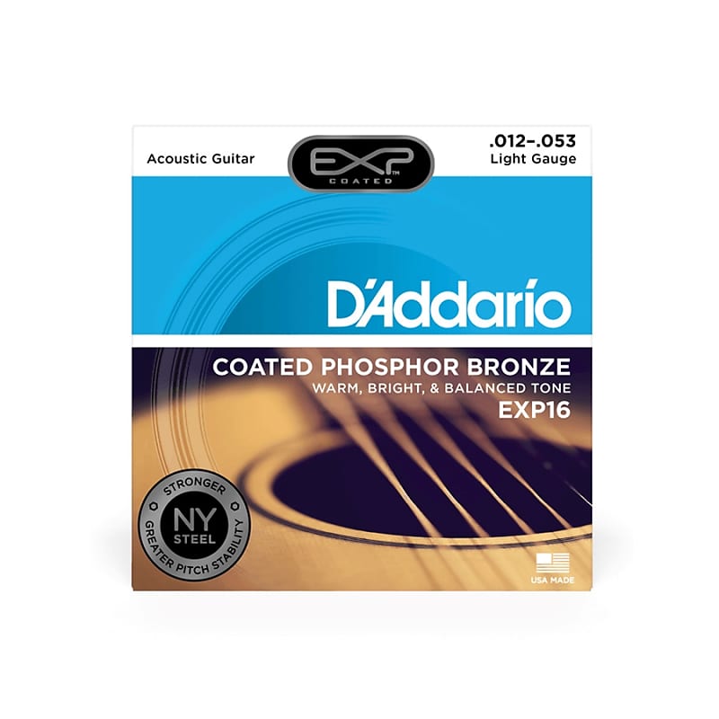 D'Addario EXP16 Light Gauge Coated Phosphor Bronze Strings 12-53 image 1