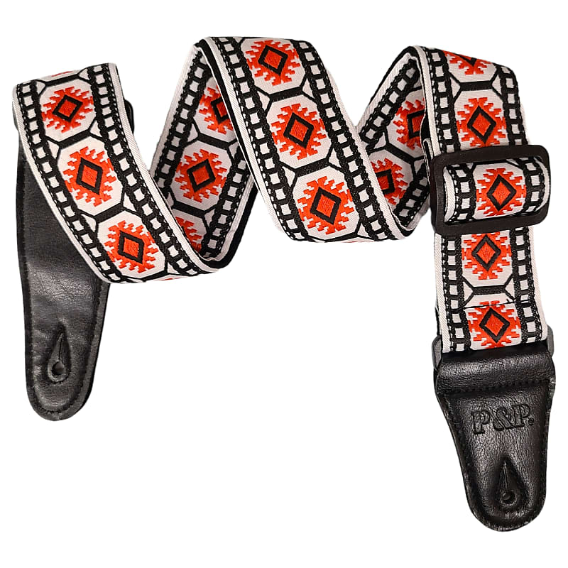 Retro Vintage Jacquard Woven Acoustic Electric Guitar Strap Red Snowflake