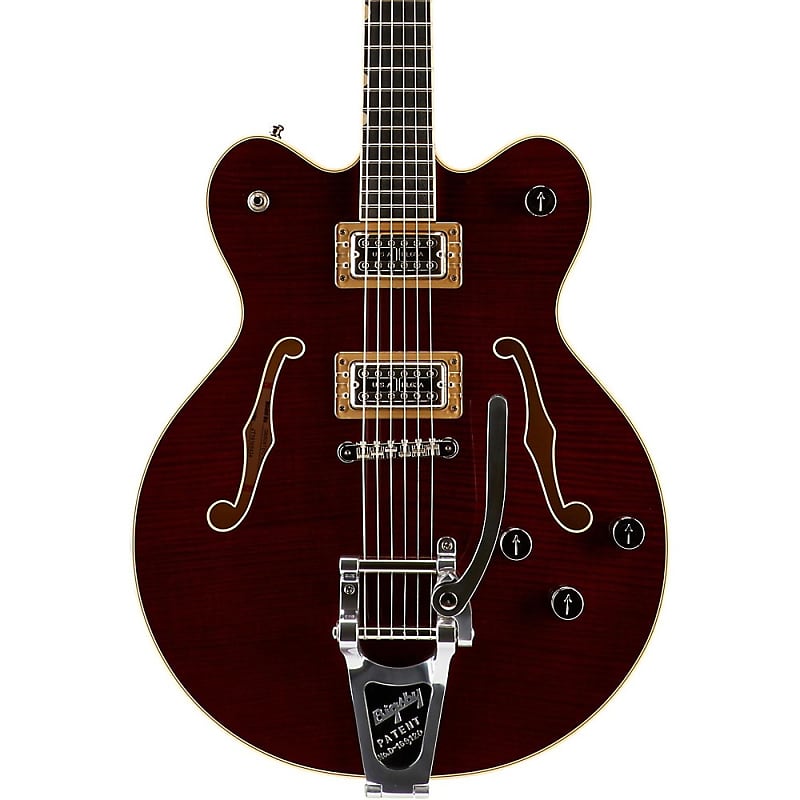 Gretsch Guitars G6609TFM Players Edition Broadkaster Center Block Electric Guitar With String-Thru Bigsby and Flame Maple Dark Cherry Stain image 1