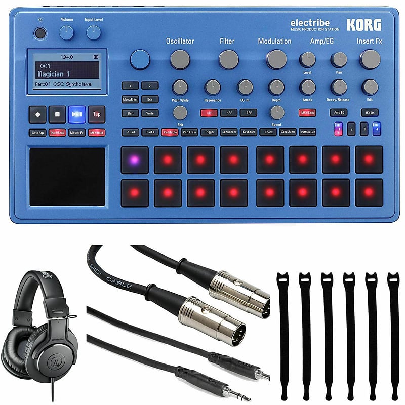 Korg electribe Synthesizer- in EMX Blue with Headphone + Stereo & MIDI Cable image 1